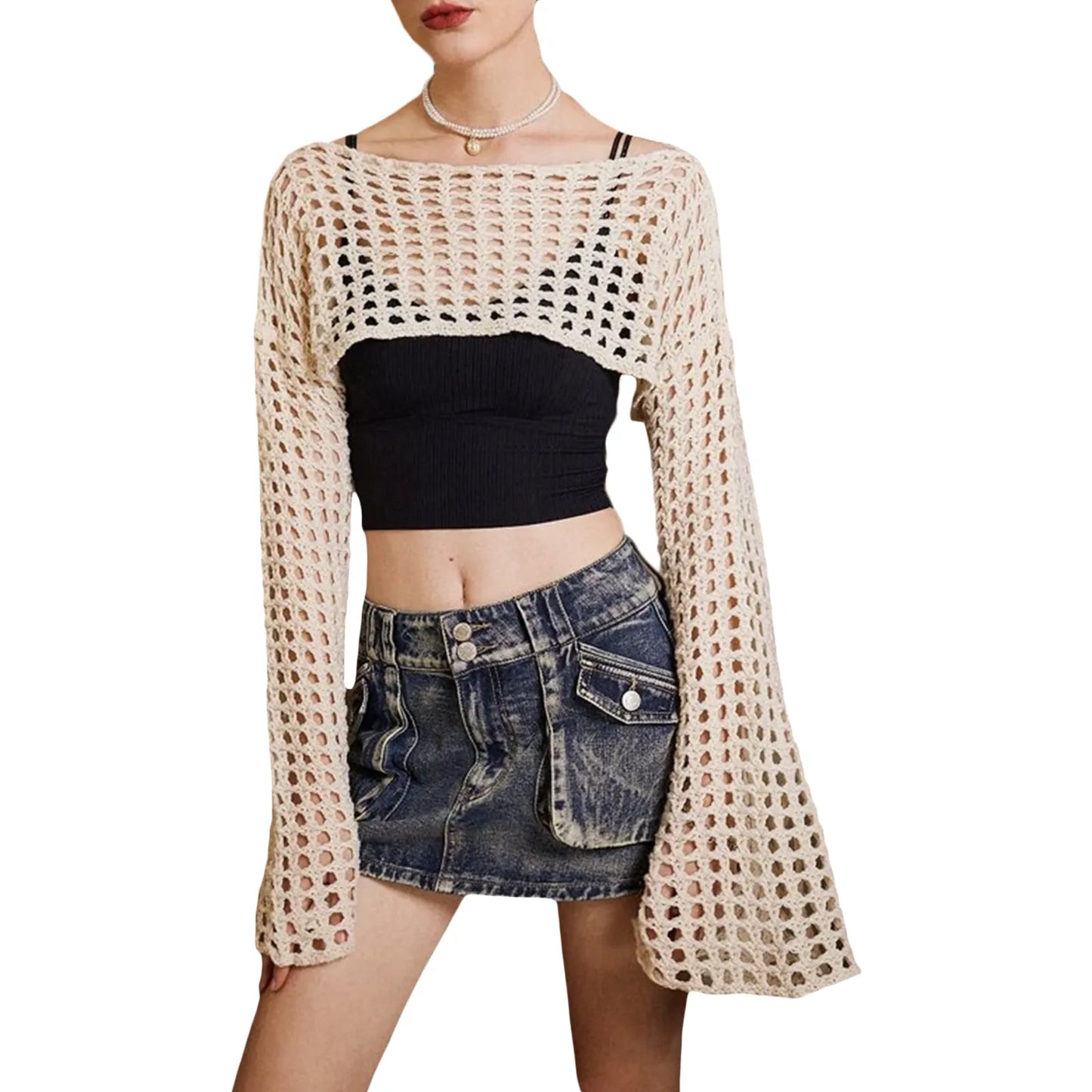 Knitted Shrugs Crop Crochet Hollow Sweater